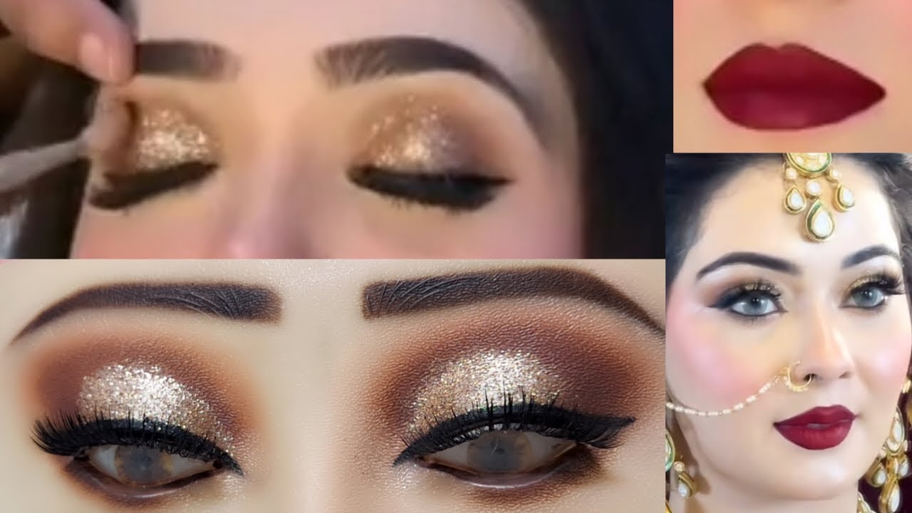 brown smokey eyes makeup with glitters