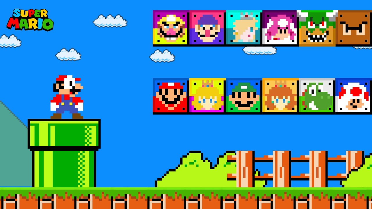 Super Mario Bros. but there are Custom Question Blocks All Charracter!