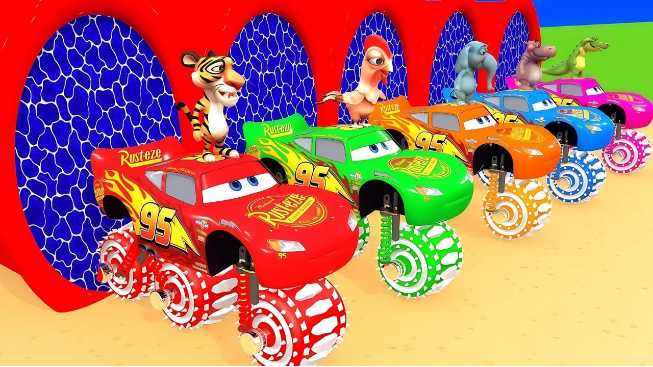 Lightning McQueen Monster Cars vs Animals Challenge | BeamNG Drive Funny Races & Crashes"