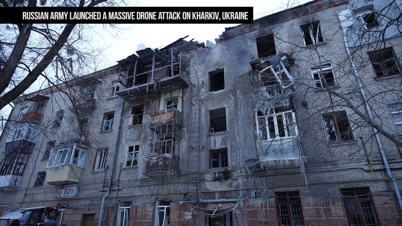 Russian army launched a massive drone attack on Kharkiv, Ukraine