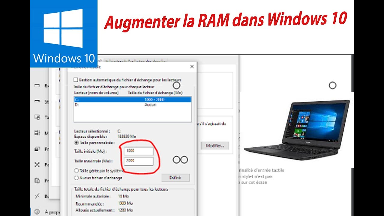 Windows 10 : Ajouter la RAM ! sans logiciel ni application et augmenter les performances du PC