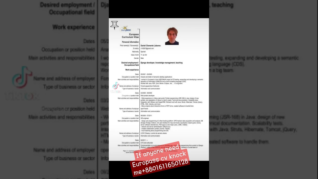 Europass Resume/Cv any format I'm making.if u want to create plz knock me