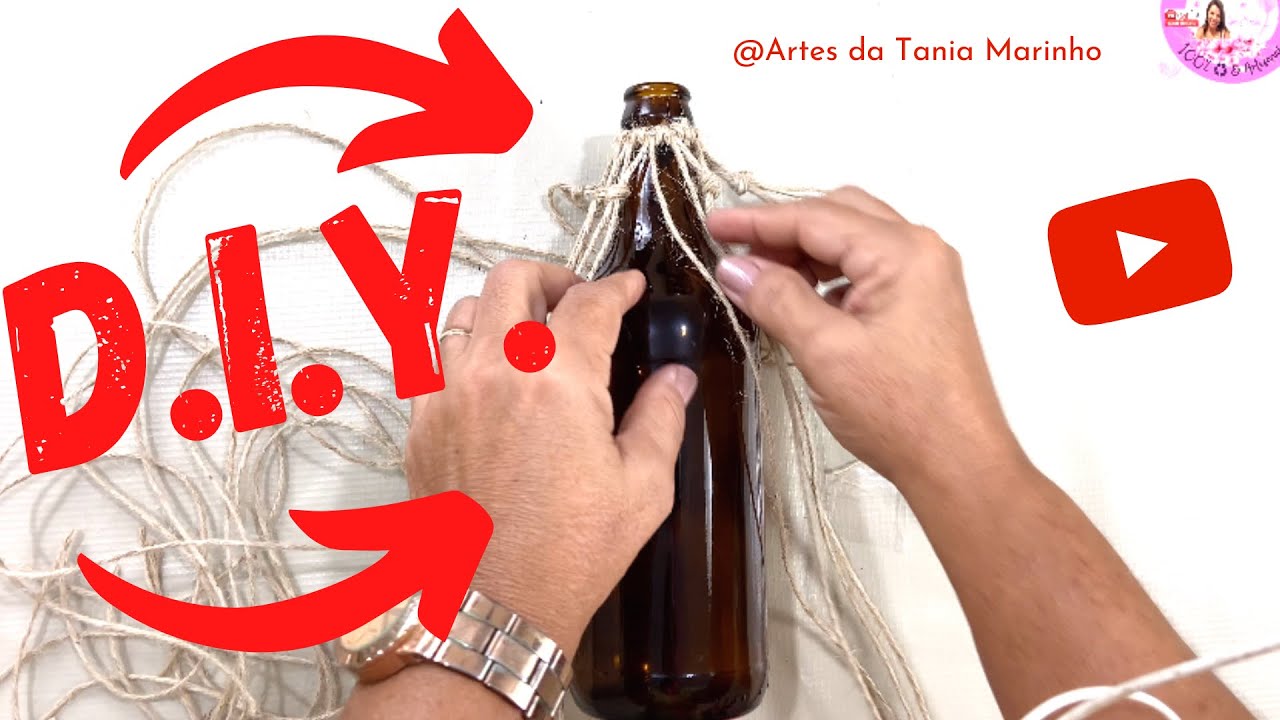 D.I.Y|GARRAFAS DECORADAS|POTE DE VIDRO COM CORDA DE SISAL|FÁCIL@ArtesdaTaniaMarinho