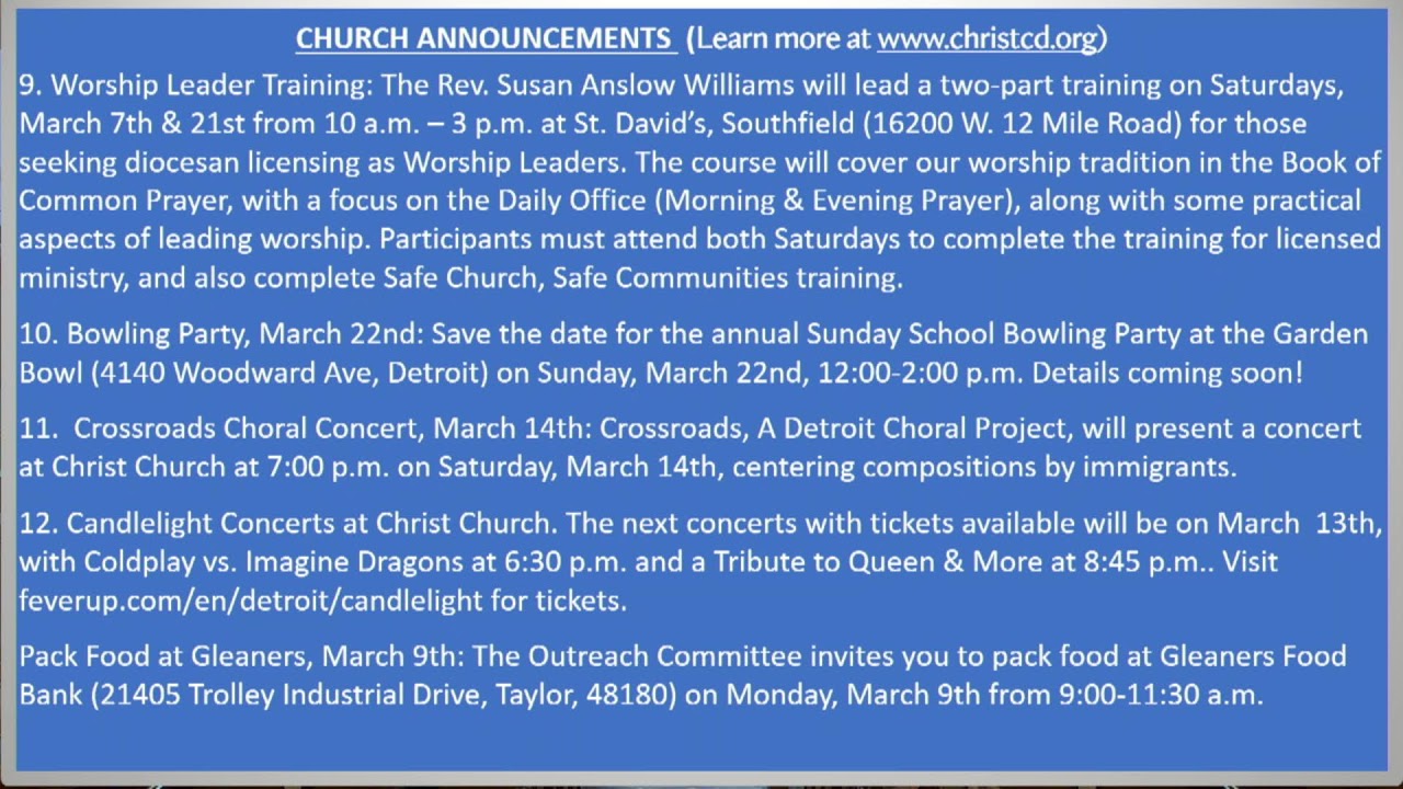 Christ Church Detroit - 10:30 Service of Choral Eucharist - 3/8/2026