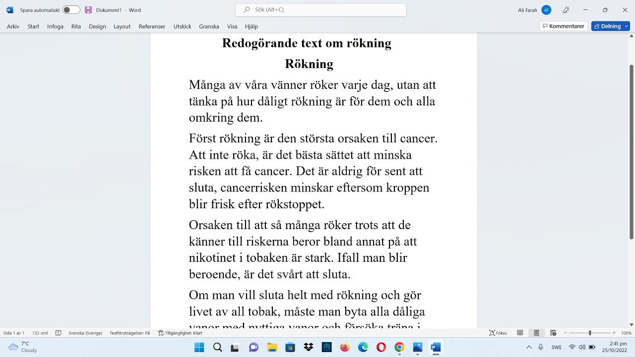 Redogörande text sfi d - موضوع سويدي نص توضيحي عن التدخين