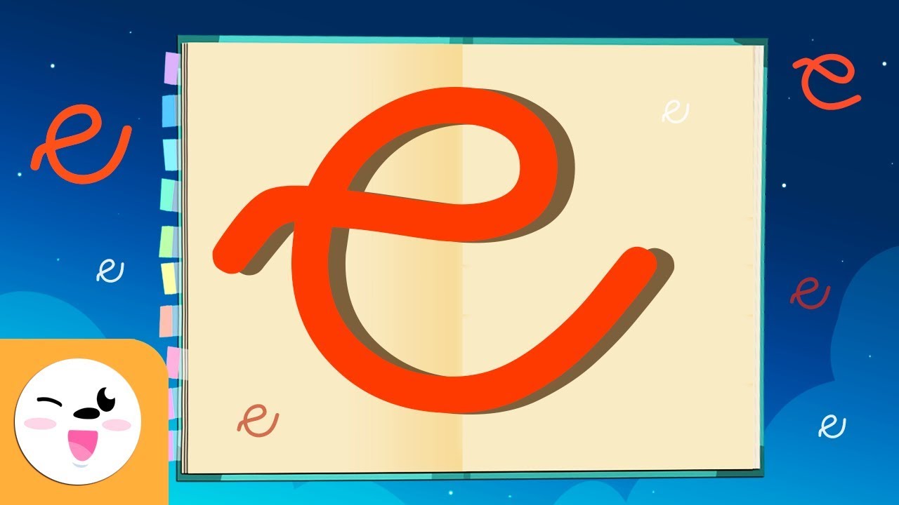 Letra E con caligraf&iacute;a enlazada - El abecedario para ni&ntilde;os - Las vocales