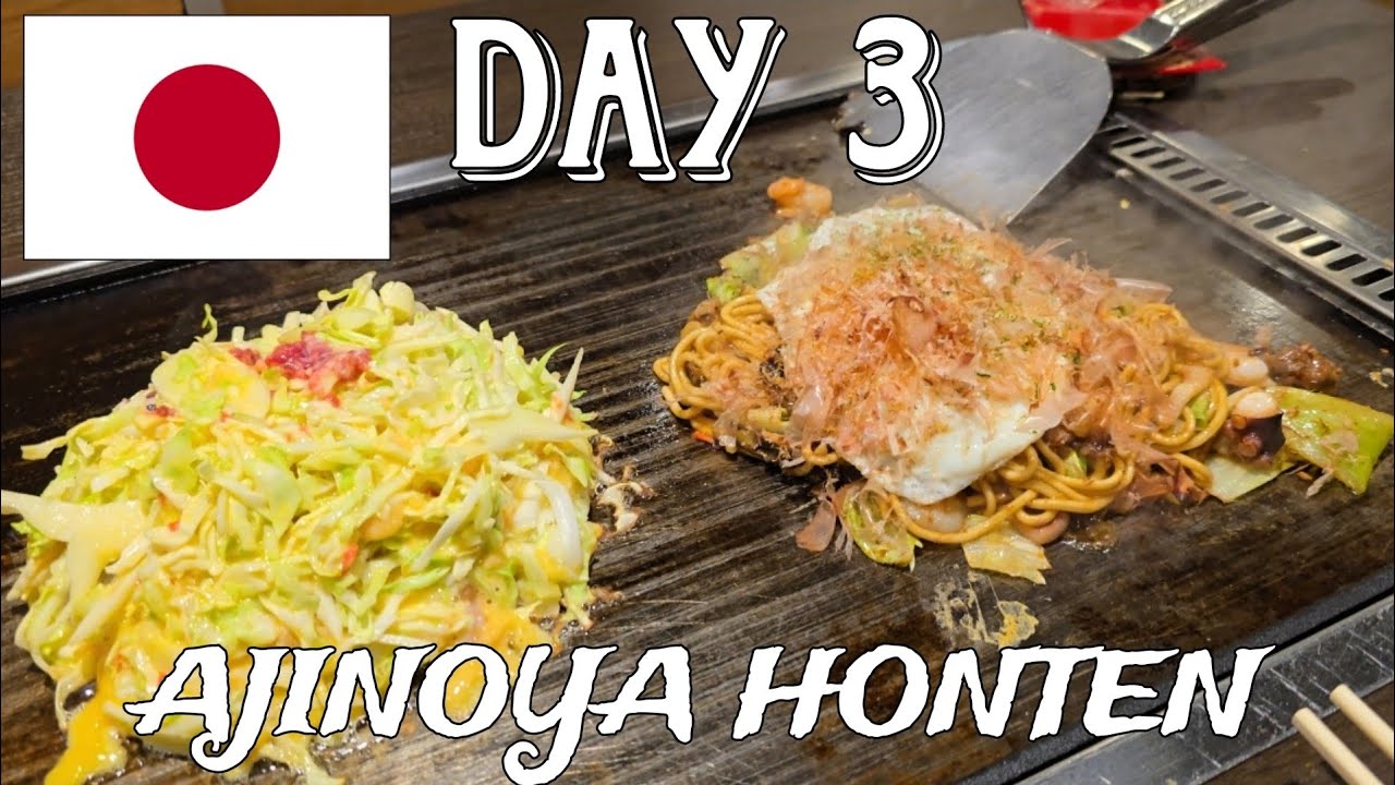 FAMOUS OKONOMIYAKI IN OSAKA! 🇯🇵 AJINOYA HONTEN | THE YAKISOBA IS A MUST TRY TOO | MICHELIN GUIDE ⭐️