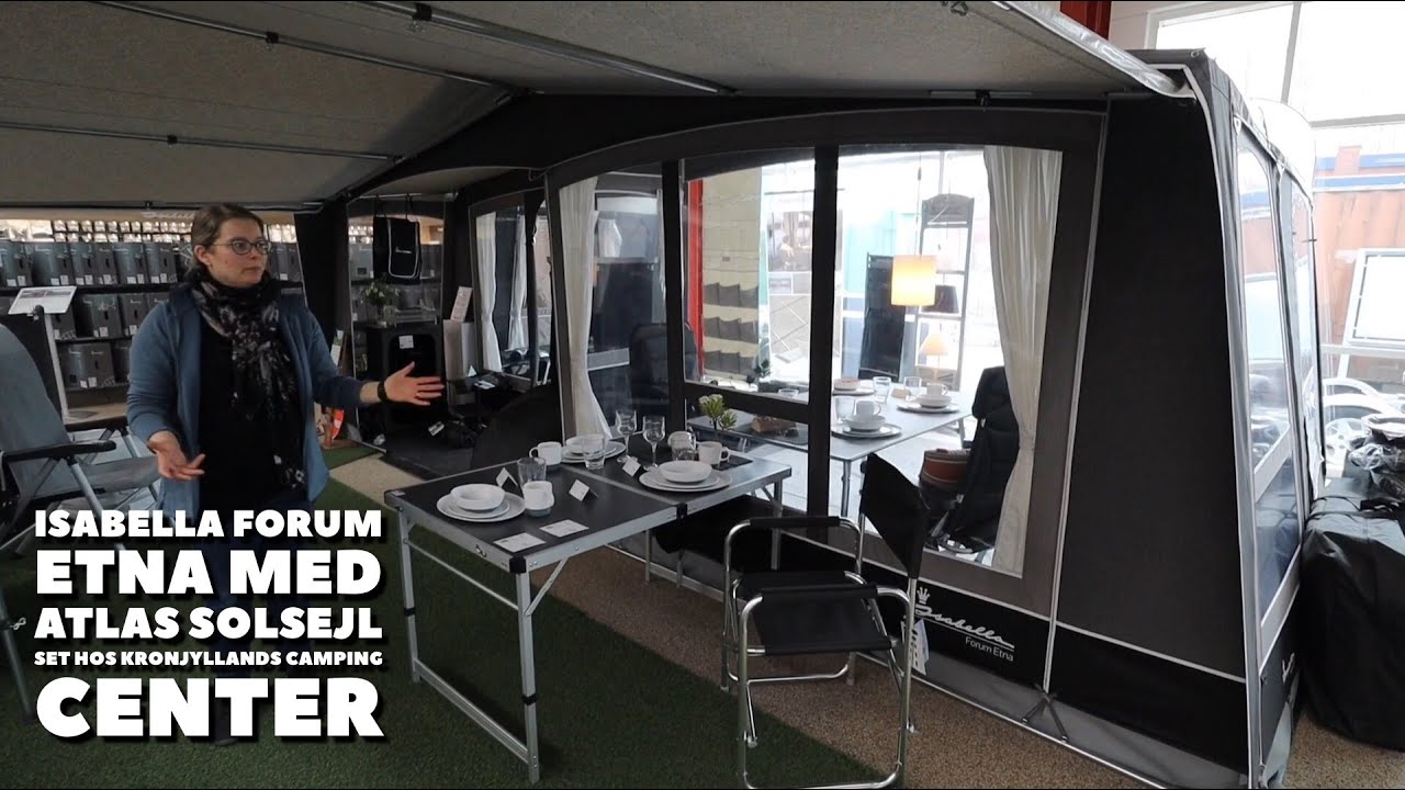 Isabella Forum Etna med Atlas solsejl set hos Kronjyllands Camping Center (Reklame)