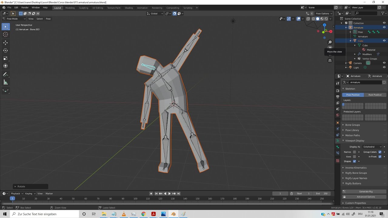 Blender 015: Manichino 02 (Armature in Pose Mode)