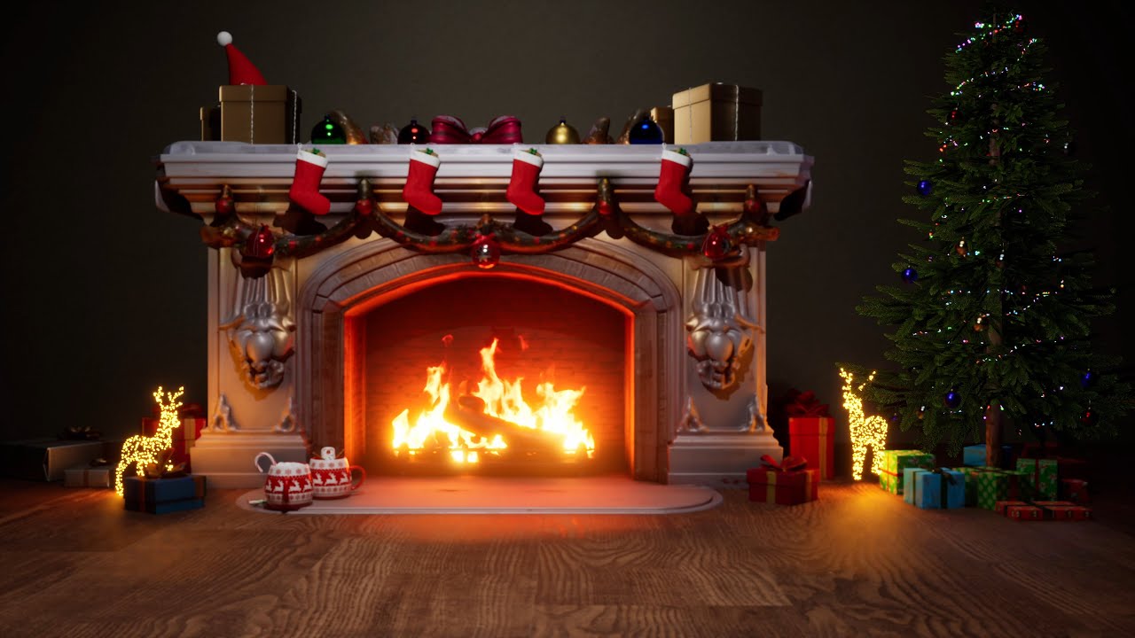 Christmas Fireplace Background 4K – Cozy Warm Fire Ambience