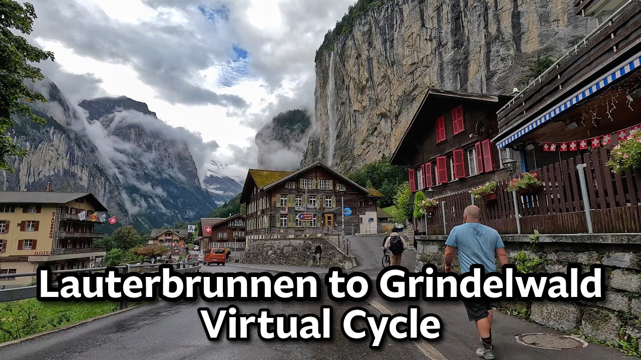 Indoor Cycling Videos With Music | Lauterbrunnen to Wengen & Grindelwald | Virtual Swiss Alps Ride