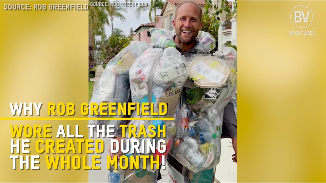 Rob Greenfield wears all his trash of 30 days as a trash suit