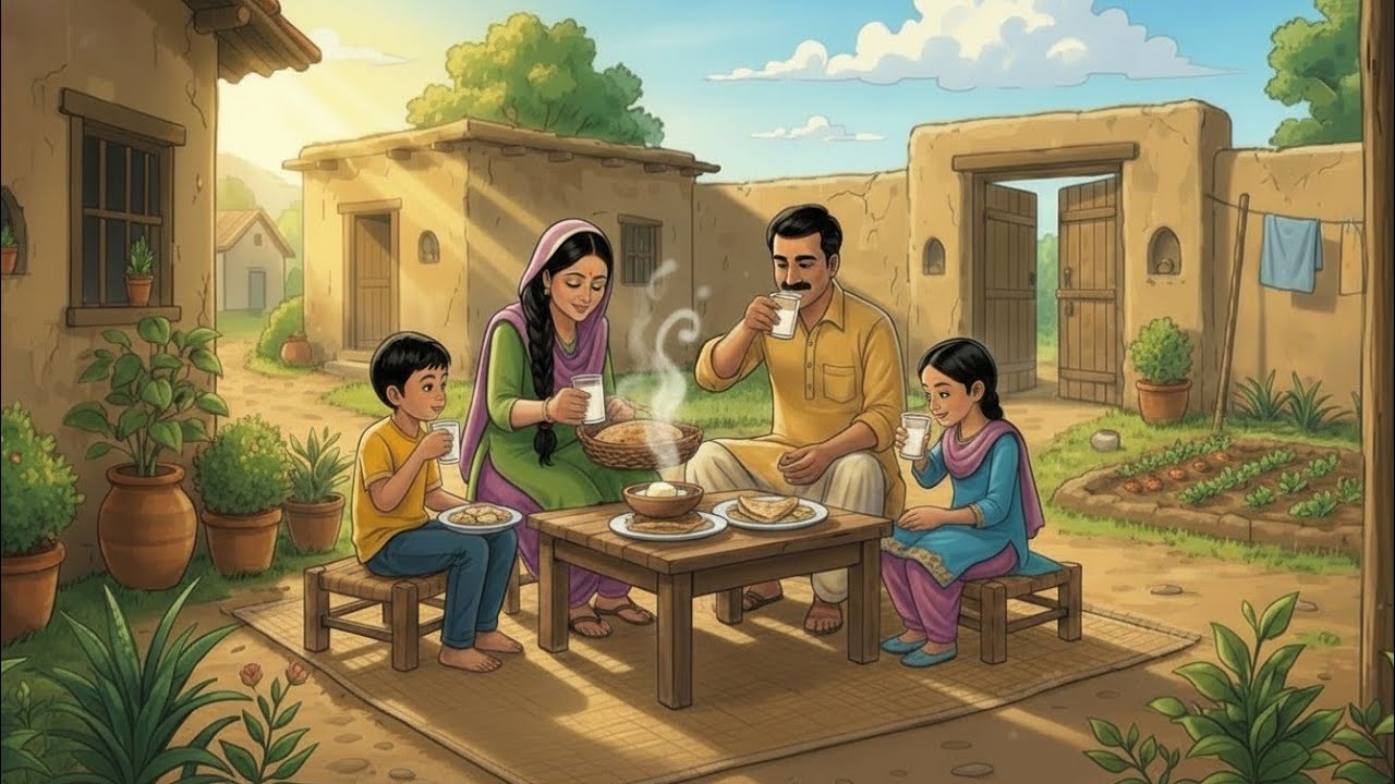 Family Routine Day to Night 🌿 | Desi Village Life in Ghibli Style