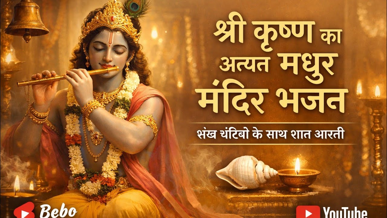 श्री कृष्ण का अत्यंत मधुर मंदिर भजन | शंख घंटियों के साथ शांत आरती | Krishna Bhajan | Morning Bhajan