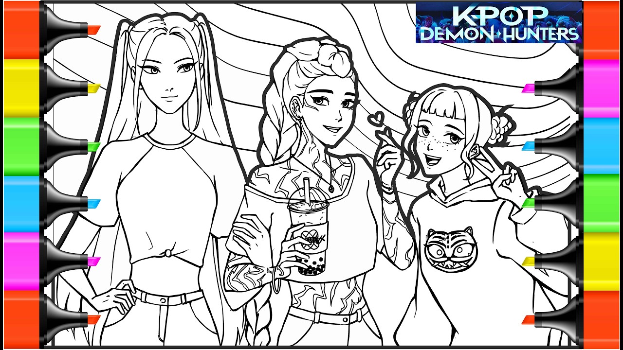 Kpop demon hunters coloring book / How to draw Rumi, Mira / kpop music demon hunters songs