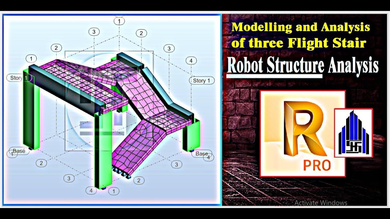 نمذجة وتحليل سلم 3 قلبات بـ برنامج #الروبوت -Three flight #stair Robot