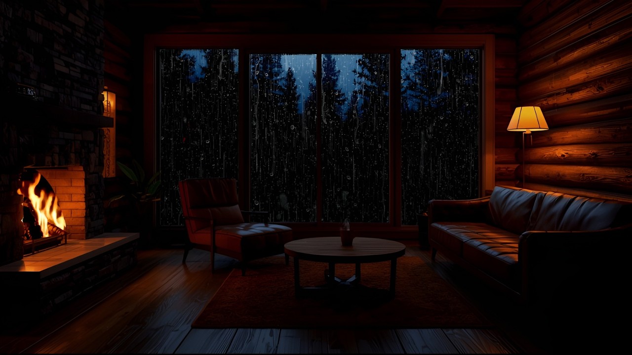 Crackling Fire in Wooden Cabin | Heavy Rain Sounds for Deep Sleep