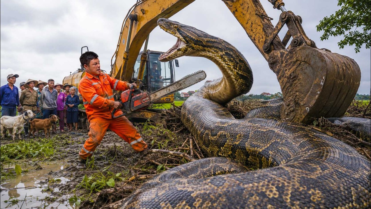 Excavator Uncovers a Giant Python While Digging | Villagers Launch a Dangerous Rescue