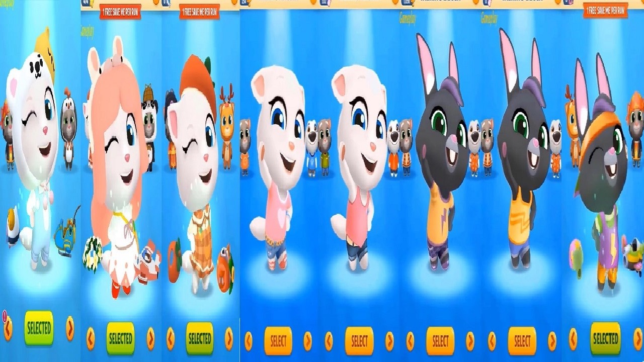Talking Tom Gold Run Bunny Beauty Angela VS PERSIMMON Skater Becca POLAR BEAR Old VS New outfit