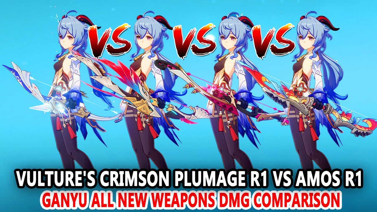 Ganyu Astral Vulture's Crimson Plumage R1 vs Amos R1 vs TFGM R1 vs Flower-Wreathed R1 DMG Comparison