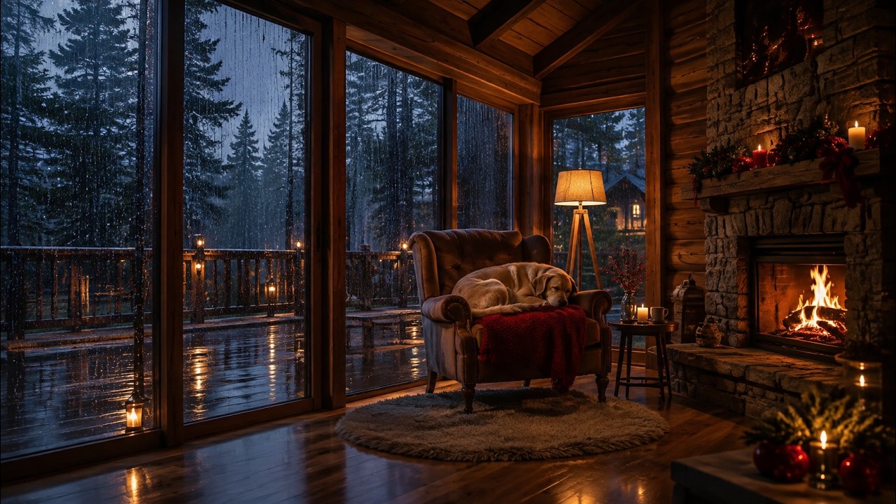 ❤️ The Perfect Valentine Night 🔥 | Cozy Fireplace, Rain Outside & Sleeping Frenchie 🐶🌹
