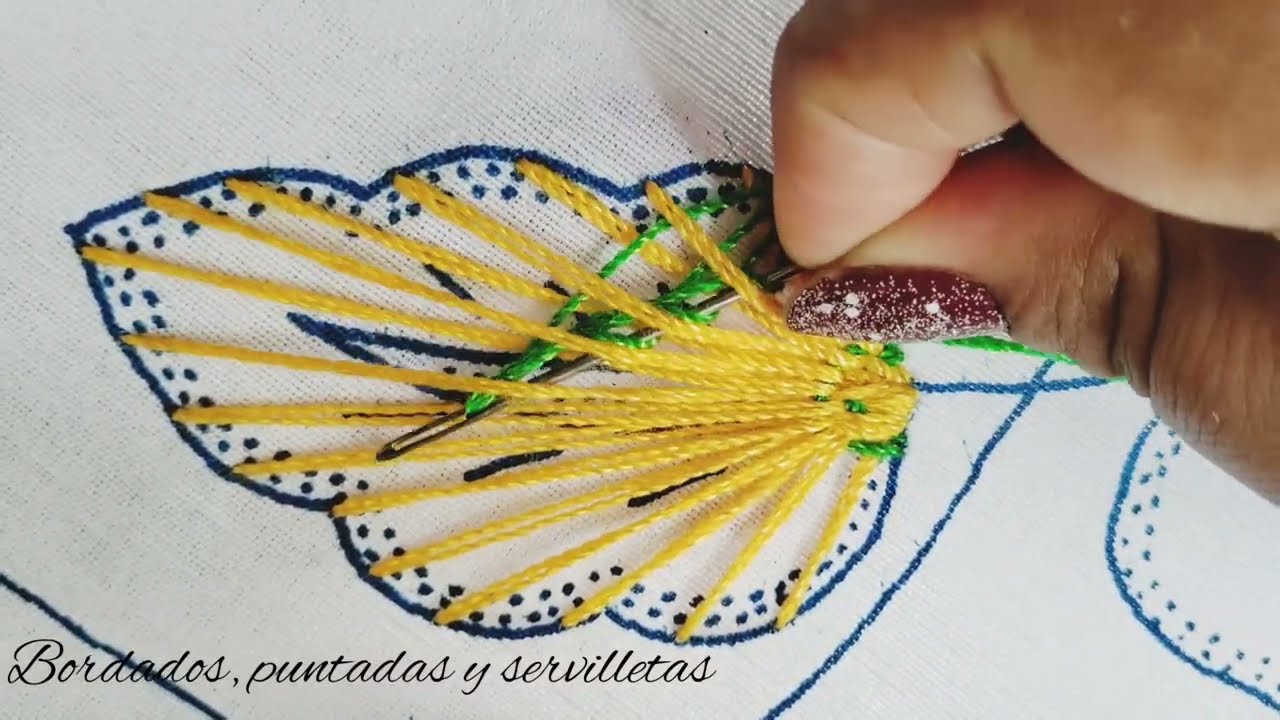 Bordado de hojas grandes, muy facil/ Puntada Fantasía para bordar hojas y flores paso  paso #bordado
