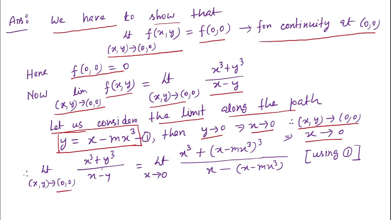 Continuity and Differentiability of f(x,y)=(x^3+y^3)/(x-y); x#y and 0; x=y at (0,0) – Solved Problem