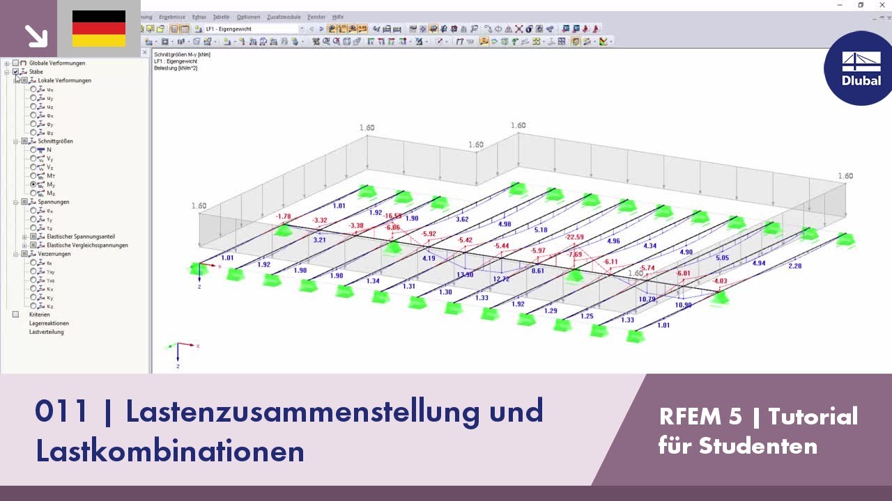 RFEM 5 Tutorial f&uuml;r Studenten | 011 Lastenzusammenstellung und Lastkombinationen