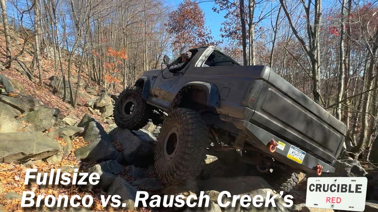 Squeezing a full size bronco thru Rausch Creek's trail Crucible!