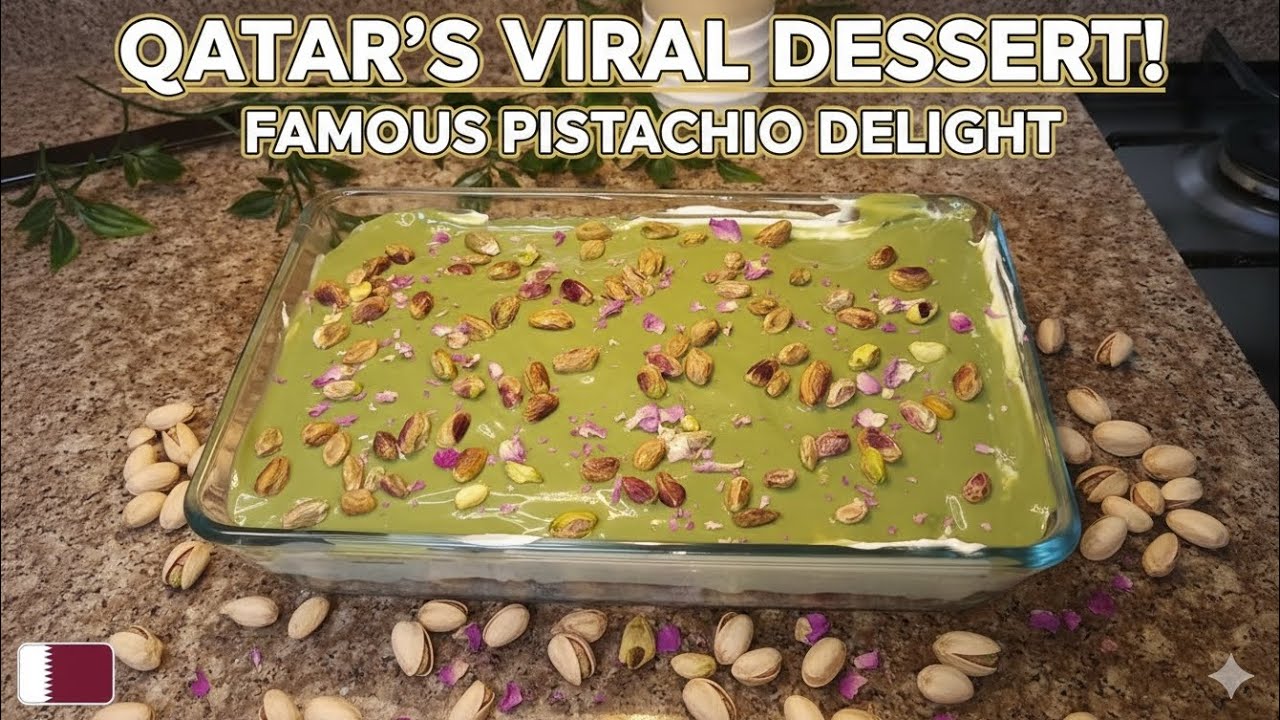 So Popular in Qatar 🇶🇦 | Pistachio Milk Cake Dessert🎂 #QatarDessert #PistachioMilkCake #ViralDessert