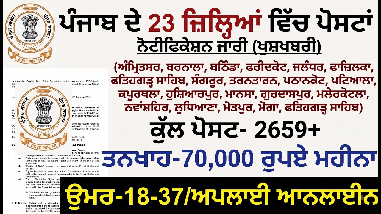 ਪੰਜਾਬ ਦੇ 23 ਜ਼ਿਲ੍ਹਿਆਂ ਦੀ ਭਰਤੀ ਆਈ |Punjab Govt Jobs 2026 | Punjab Govt Jobs in 2026