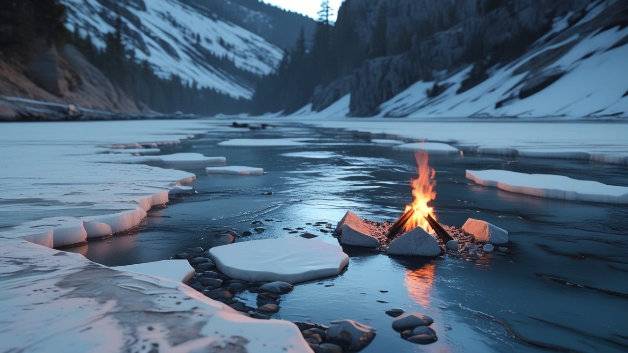 3 Hours of Calm Piano — Thawing River Fire & Late Winter Relaxation