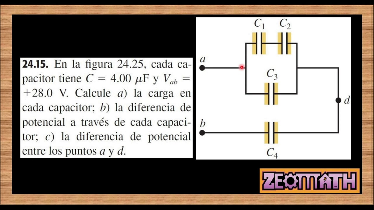 CAPACITORES EN SERIE Y PARALELO. Problema 24.15 Sears Zemansky Volumen 2, 12 edición. Página 840.