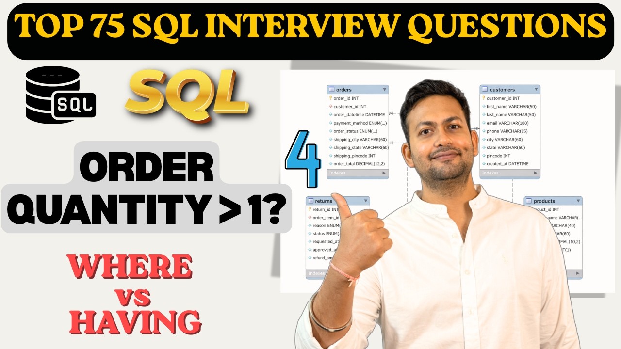 SQL- Order With Quantity Greater Than 1 In Any Order Items | Top 75 SQL Interview Coding Questions