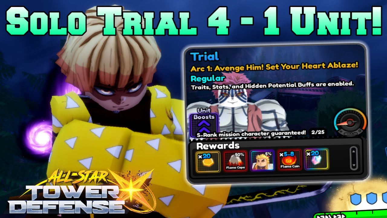 New 5 Star Zenitsu DESTROYS Trial 4 | 1 Unit Only | All Star Tower Defense Roblox
