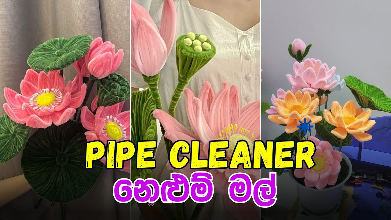 PIPE CLEANER නෙළුම් මල් පොකුරක් | Beautiful Lotus Flower Bouquet with Pipe Cleaners
