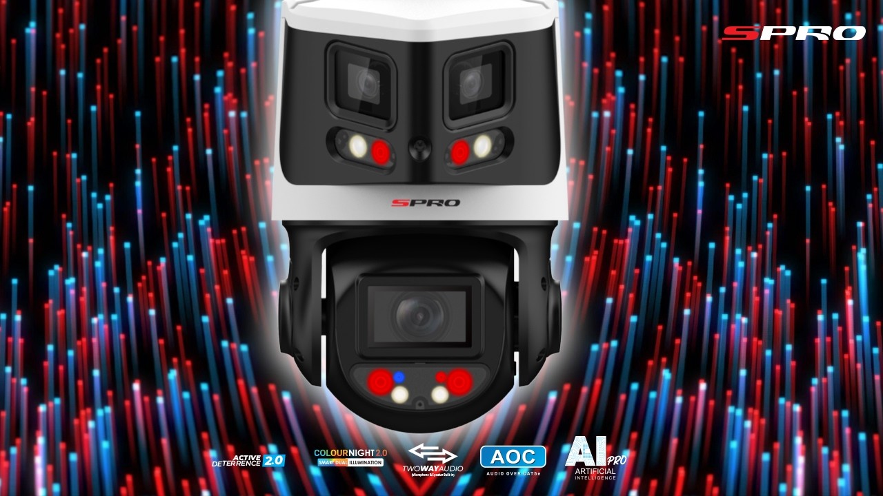SPRO CCTV — двойная панорамная PTZ-камера | 4 МП + 2x4 МП | 10-кратный зум, активное сдерживание ...