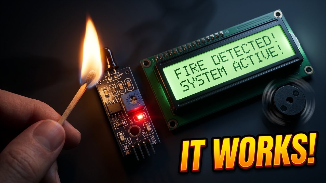 Fire 🔥 Alarm Using Flame Sensor || LCD Display 16*2  || Arduino