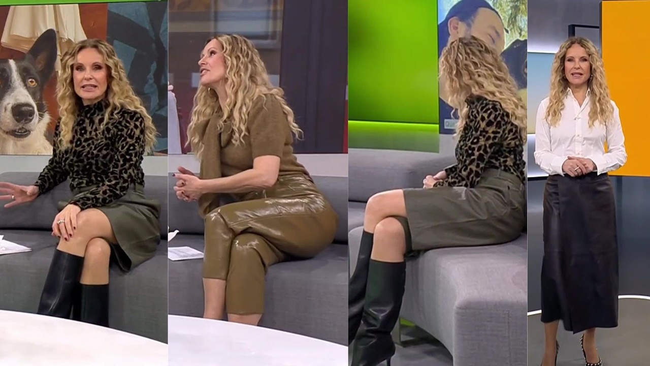 Katja Burkard Fashion  Leopard Top Leather Skirt & Boots on German Tv