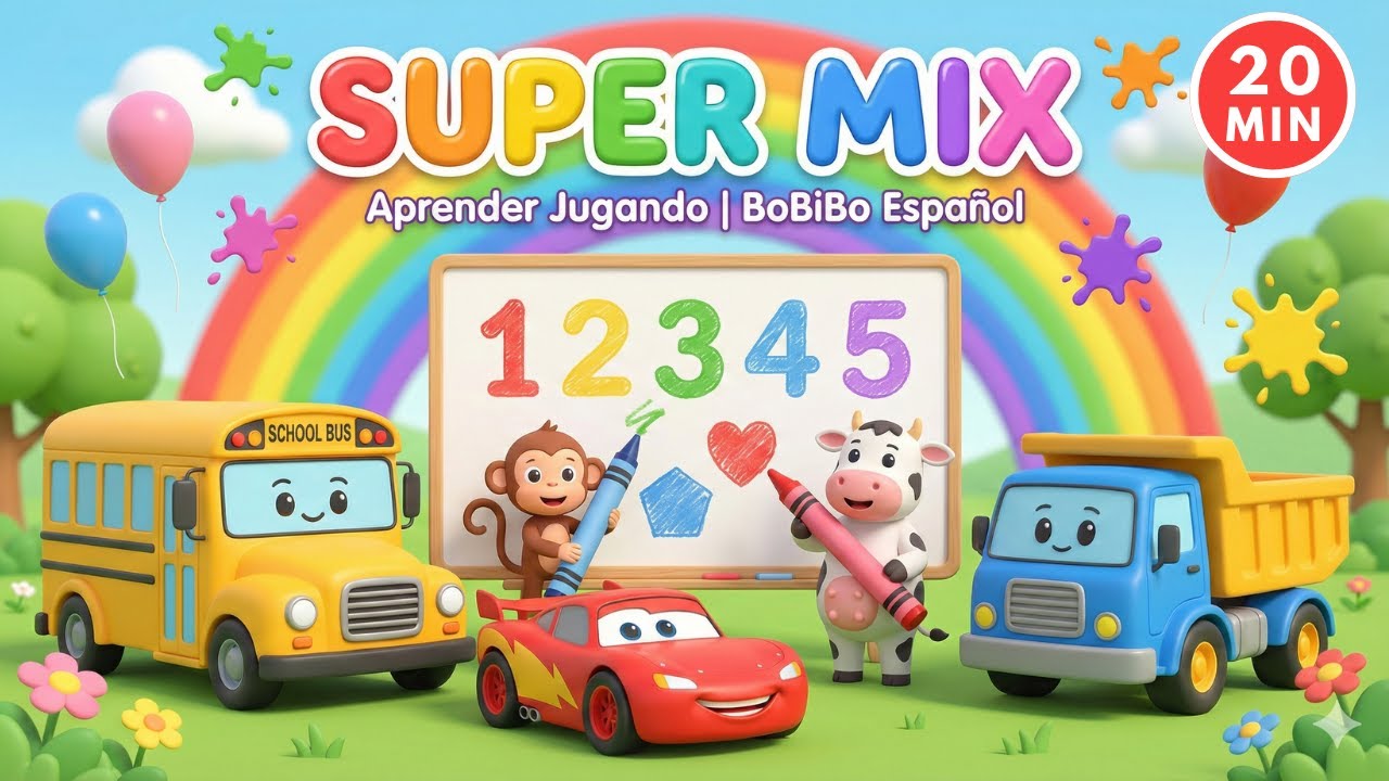 ¡Super Mix Educativo! 🚗🔢 Aprender a Contar, Colores y Vehículos | BoBiBo Español