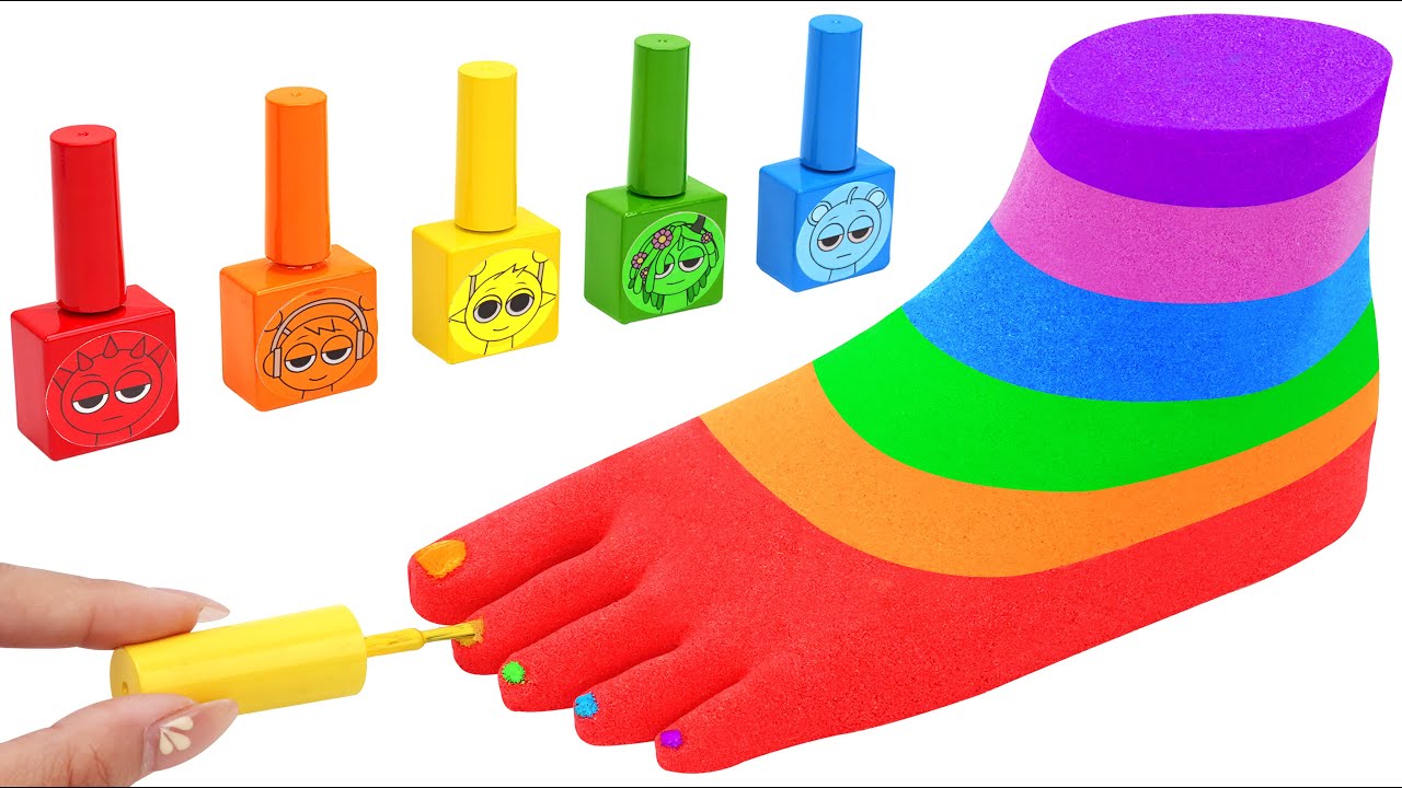 Satisfying Video | How To Make Rainbow Foot From Kinetic Sand Cutting & Nail Polish by Sand Words