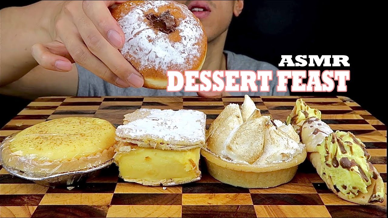 [ASMR] DESSERT FEAST-NUTELLA DOUGHNUT, VANILLA SLICE, CUSTARD TART, CANNOLI, LEMON MERINGUE TART
