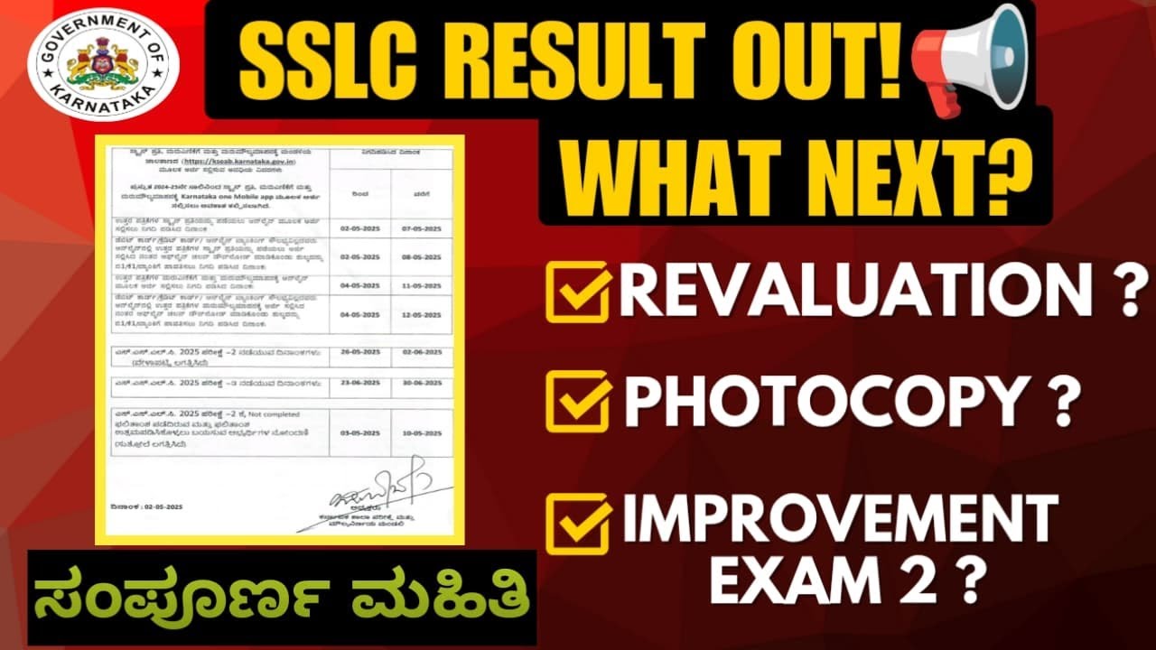 SSLC Result 2025 Out! 😱 ಫೋಟೋಕಾಪಿ, ಮರುಮೌಲ್ಯಮಾಪನ, ರೀಟೋಟಲಿಂಗ್, ಇಂಪ್ರೂವ್&zwnj;ಮೆಂಟ್ ಎಕ್ಸಾಮ್ 2 &ndash; Full Details📢