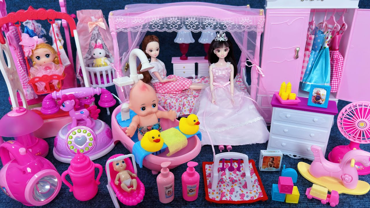 12 Minutes Satisfying with Unboxing Barbie Princess Bed ＆ Bedroom Collection Toys Review | ASMR