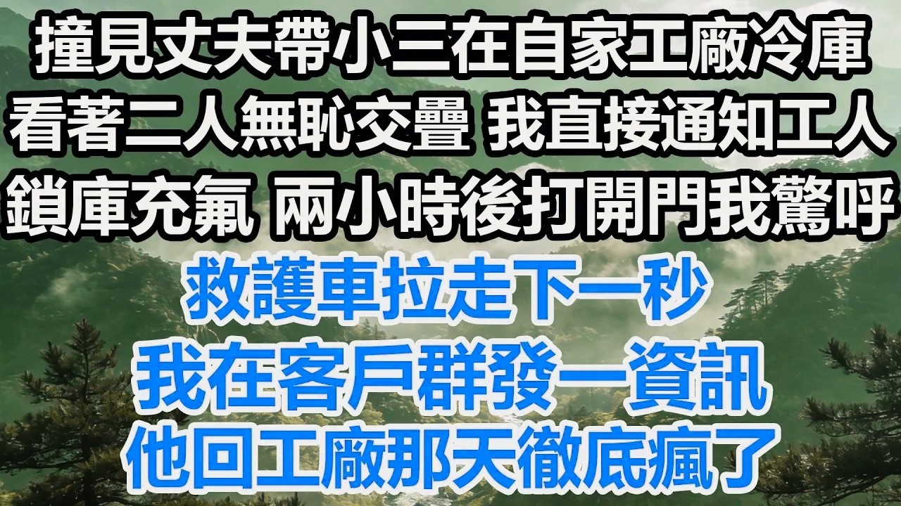 撞見丈夫帶小三在自家工廠冷庫，看著二人無恥交疊。我直接通知工人鎖庫充氟。兩小時後打開門我驚呼，救護車拉走下一秒，我在客戶群發一資訊，他回工廠那天徹底瘋了