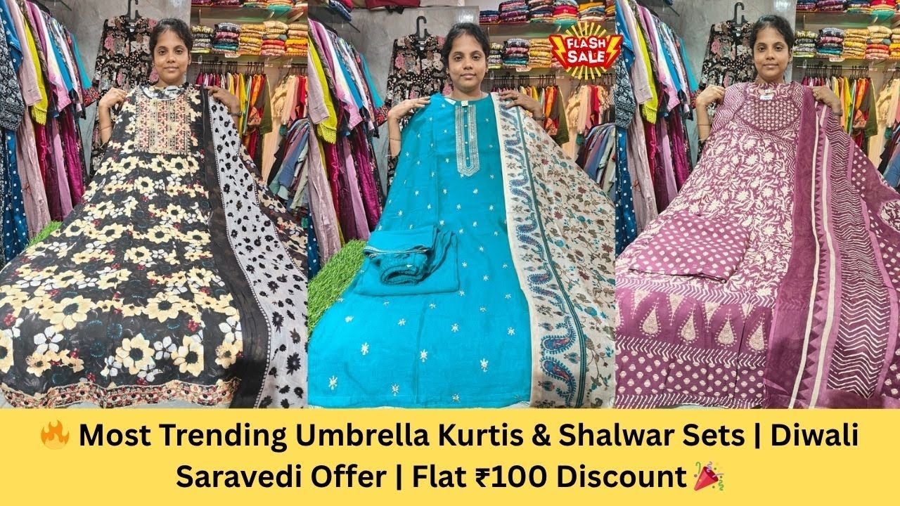 🔥 Most Trending plus size Umbrella Kurtis & Shalwar Sets | Diwali Saravedi Offer | Flat ₹100 off