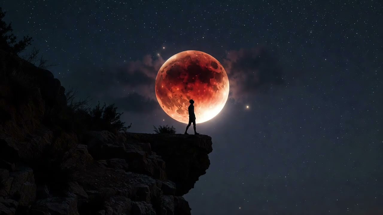 Blood Moon Horizon 🌕 Emotional Night Sky Acoustic Guitar | 2 Hours Relaxing Sleep & Study Music
