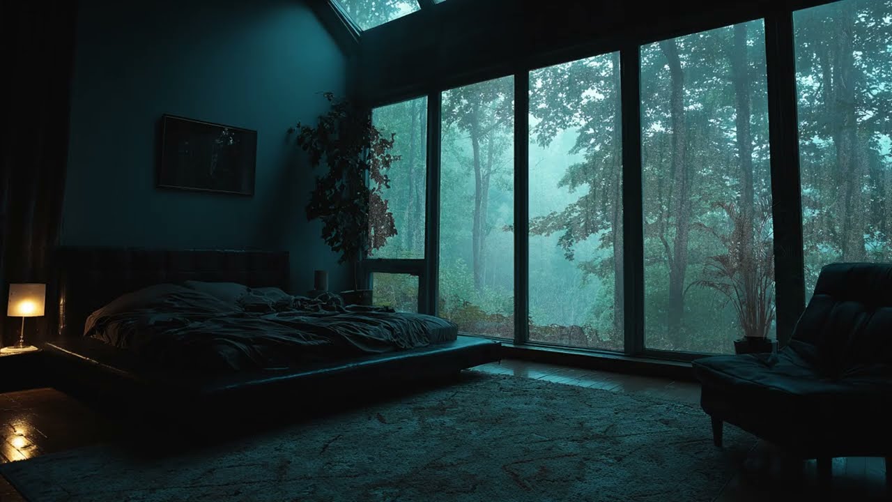 Relaxing ASMR Rain on Window in a Forest Bedroom - Soothing Nature Sounds for Focus and Sleep
