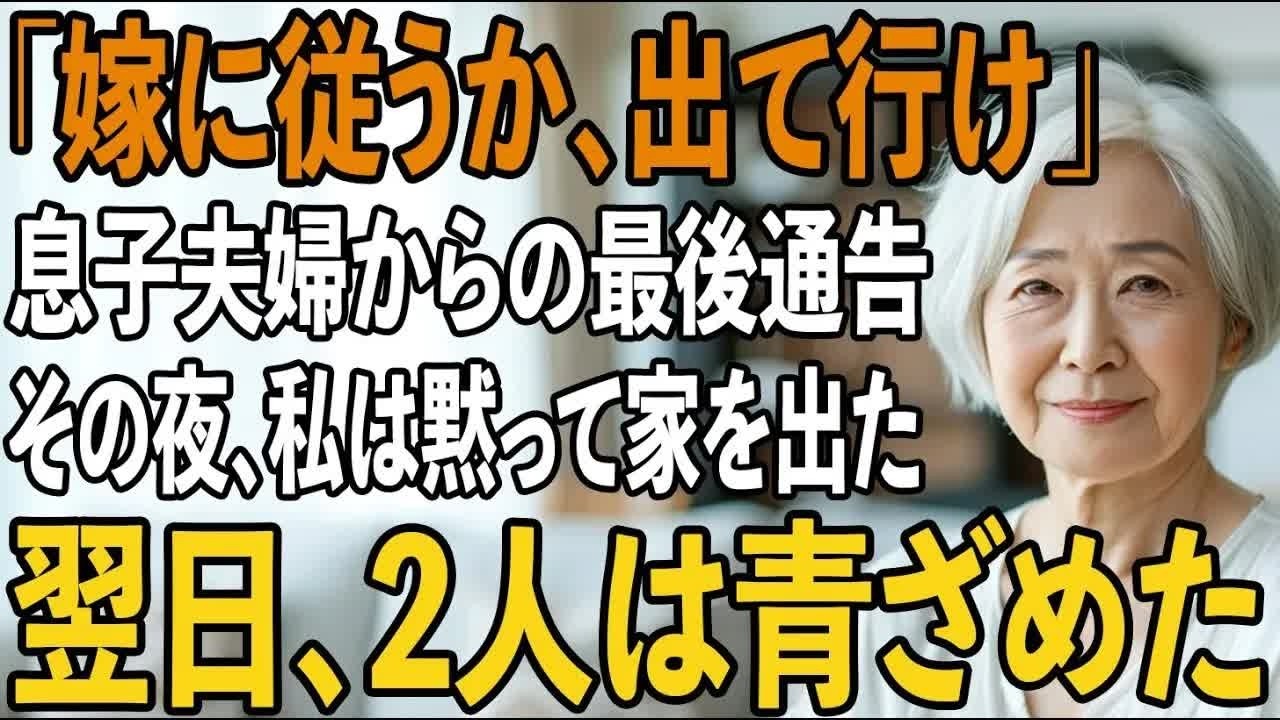 「嫁に仕えるか、出ていくか選べ」最後通告を突きつけてきた息子夫婦。その夜、私は黙って家を出た→翌日、真実を知った2人は顔面蒼白に 【シニアライフ】【60代以上の方
