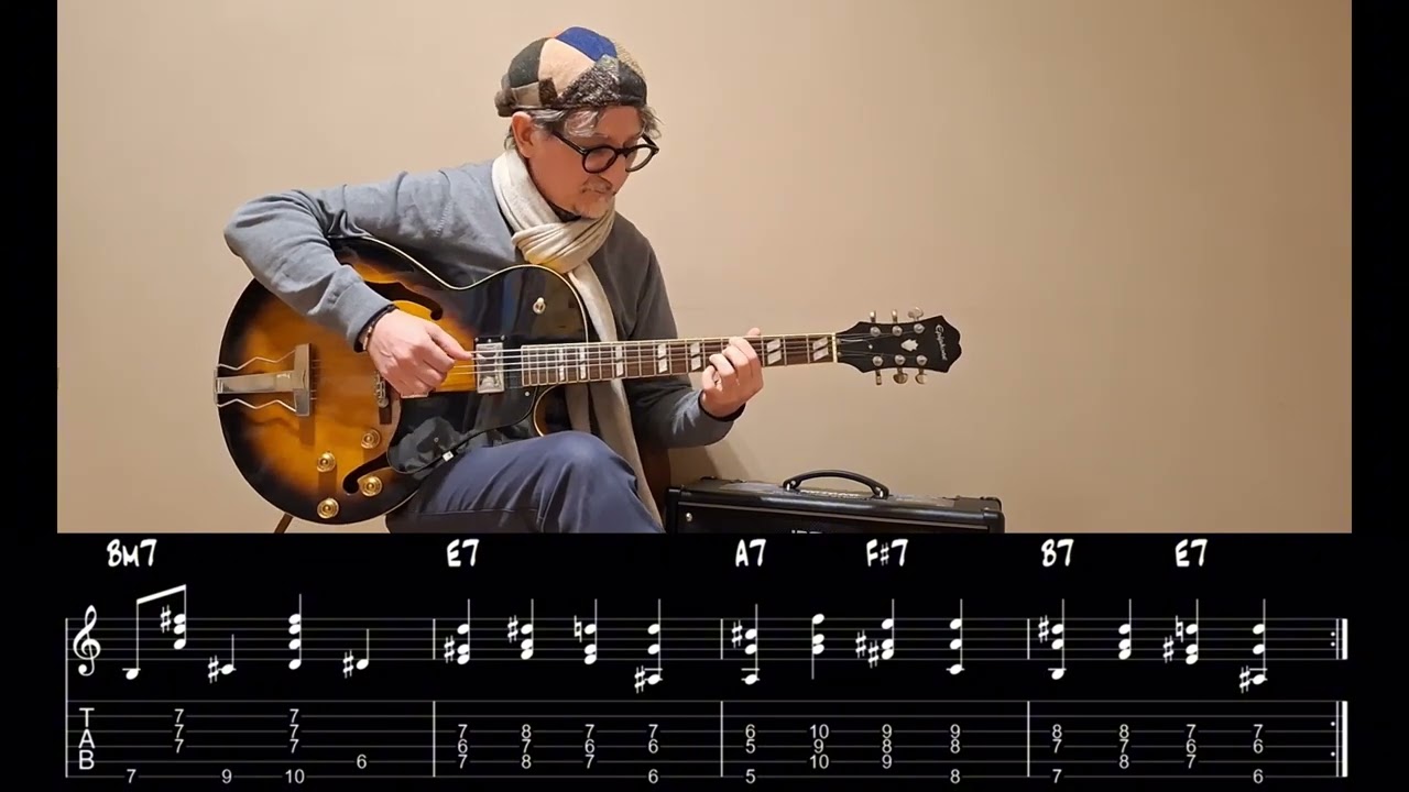 Come Funziona il Walking Bass Jazz Blues sulla Chitarra | TAB -- Epiphone 175